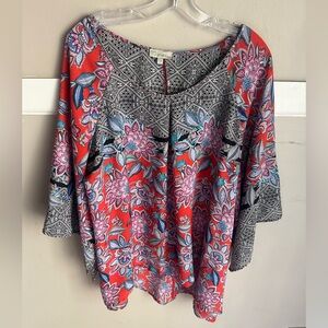 Chenault Red and Black Floral Blouse Size 2X